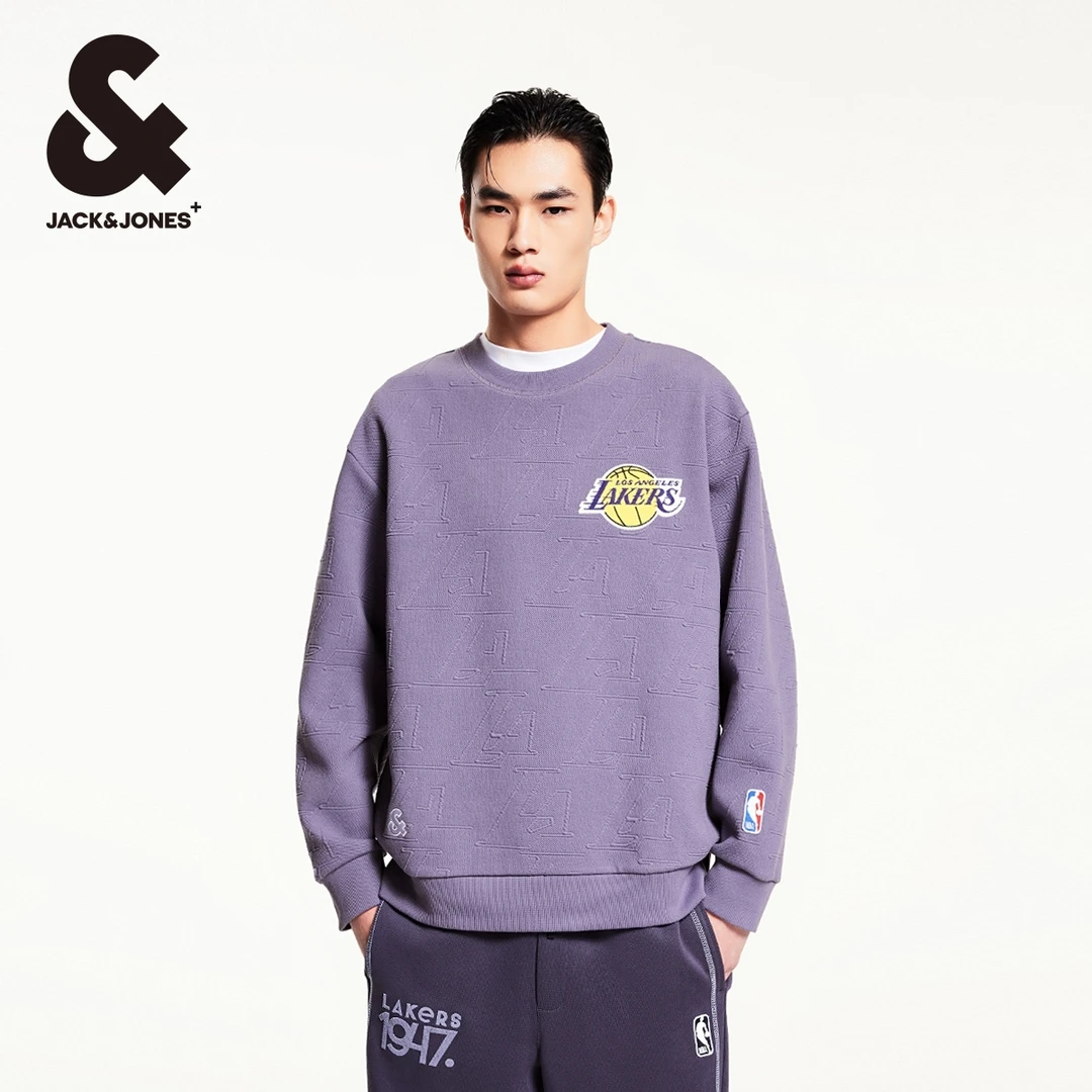 杰克琼斯NBA联名款秋季新款洛杉矶队字母提花略宽松圆领卫衣