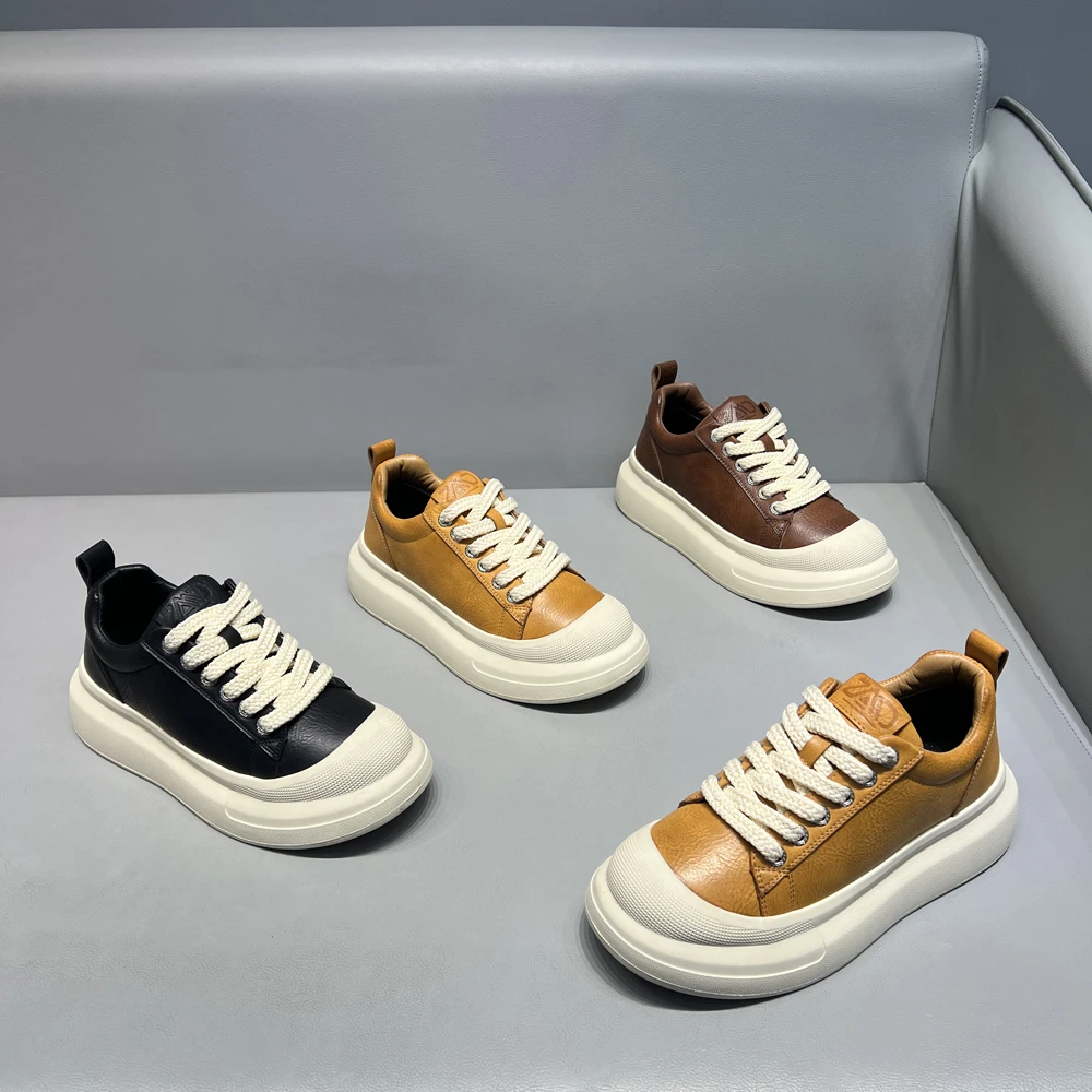 时尚简约百搭休闲鞋轻奢软底软面运动舒适圆头系带男士板鞋秋冬季