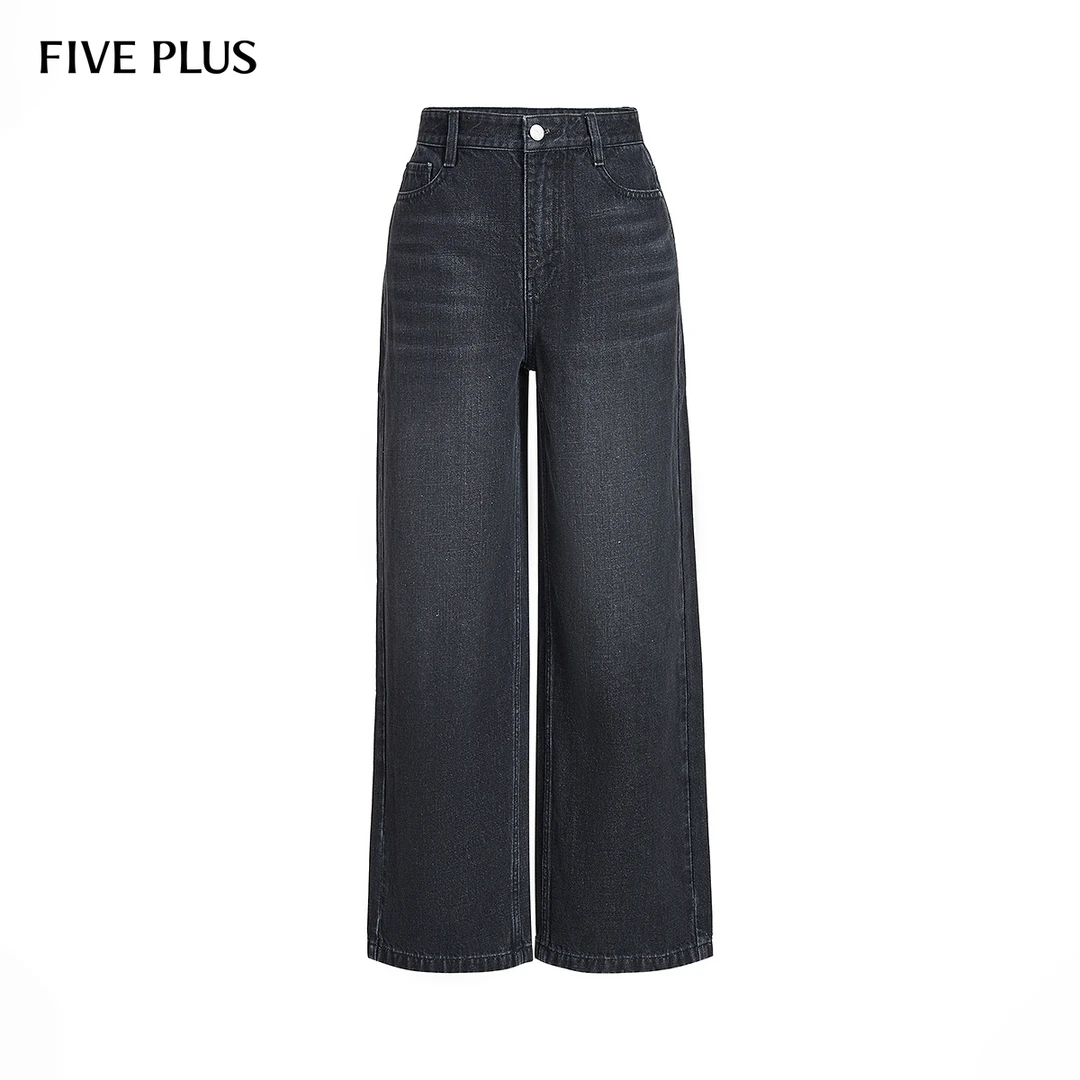 FIVE PLUS冬装牛仔裤女阔腿宽松直筒裤子长裤松弛休闲2LE4063530