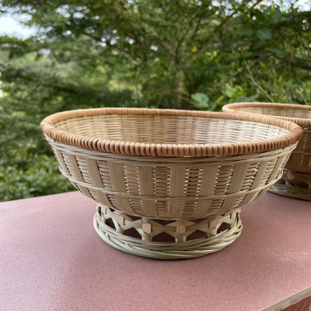 精编手工竹编筐馒头筐零食筐果盘茶几点心篮家用水果盘客厅上档次