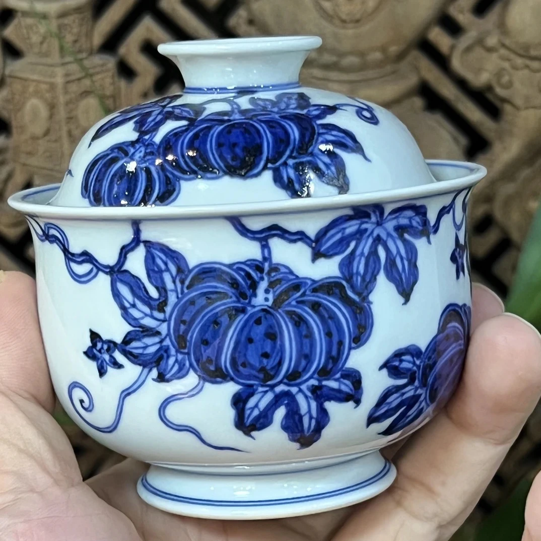 青花南瓜布袋盖碗150cc