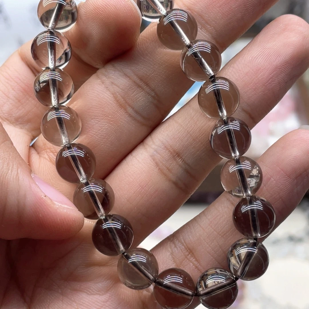 烟晶手链未镶嵌10咪全净体茶水晶