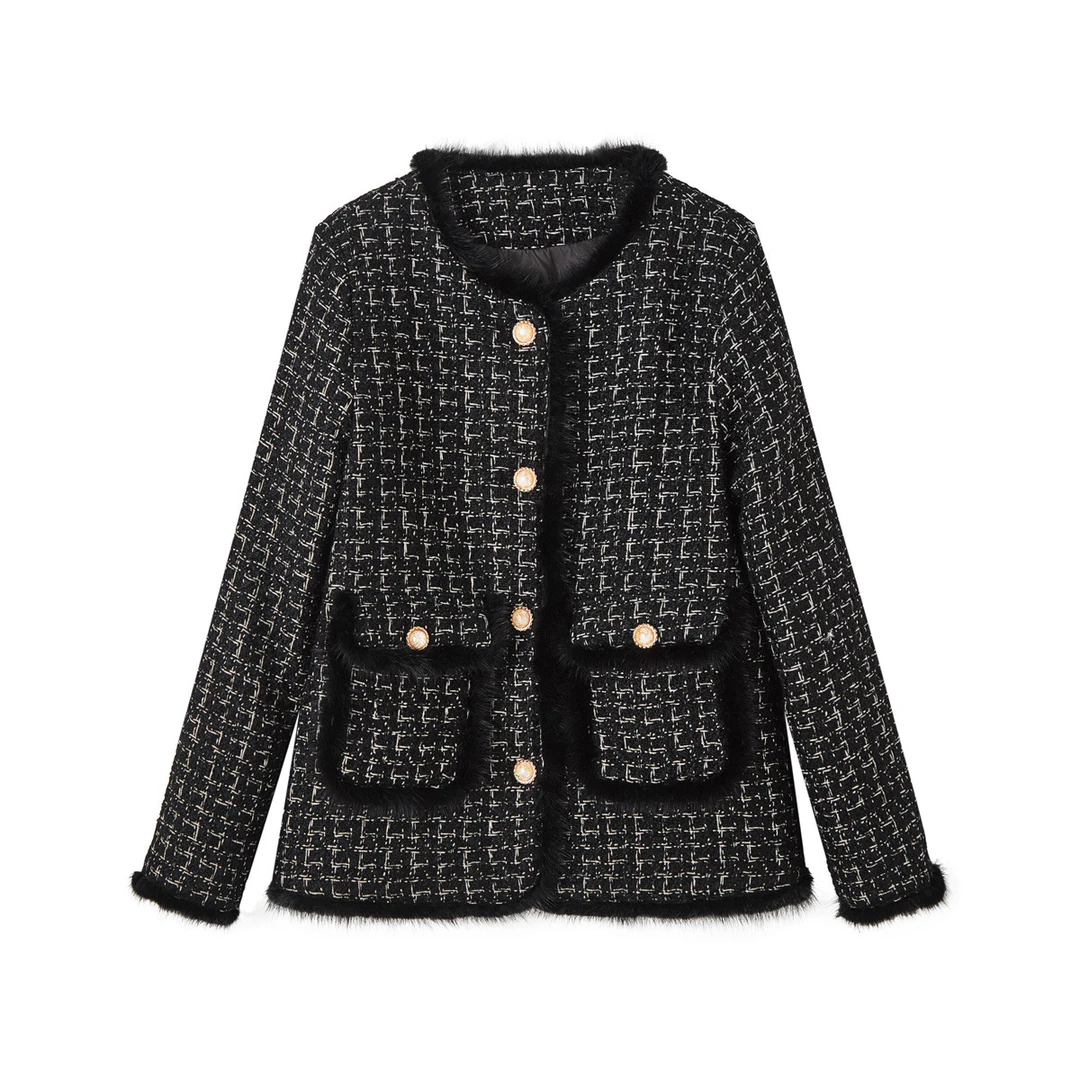 【李不了】 欧货冬季水貂毛羽绒小香风外套90白鹅绒外套88606