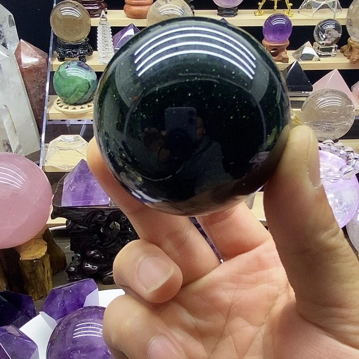 石材天然绿晶石球摆件