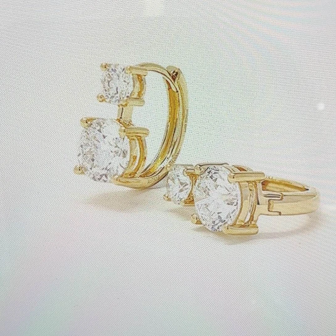 18K金镶嵌耳饰实验室培育钻石双钻耳环k黄e085