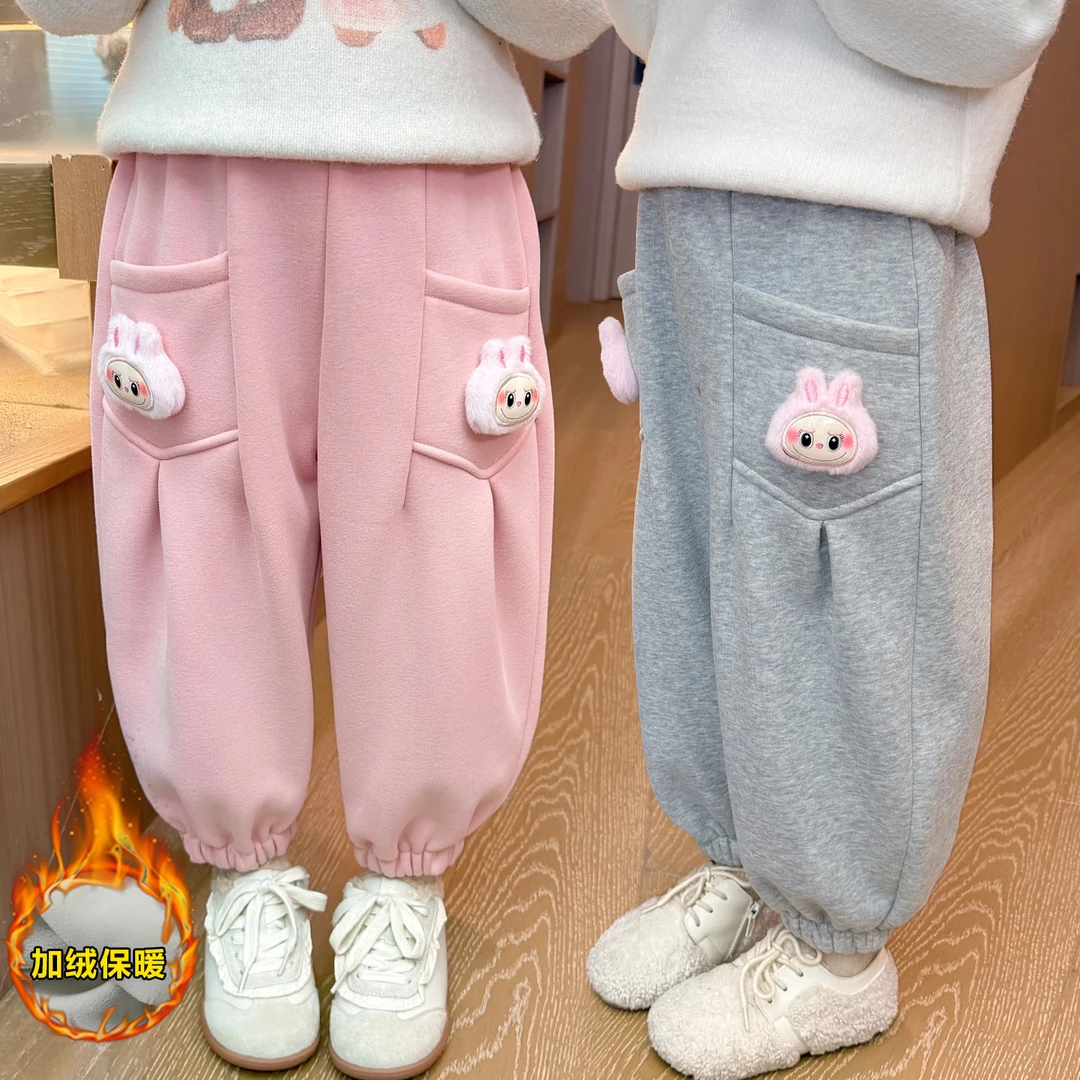 女童加绒裤子加厚一体绒卡通儿童休闲卫裤女孩宝宝秋冬装2025新款