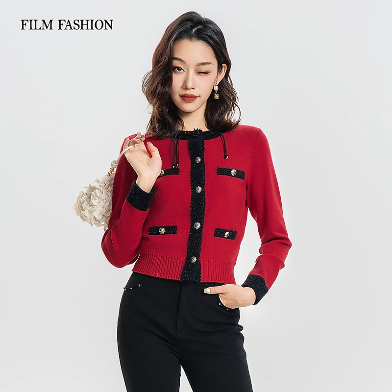 【一电影一时装】秋季新款毛织开衫小香风上衣女 FFBM135313