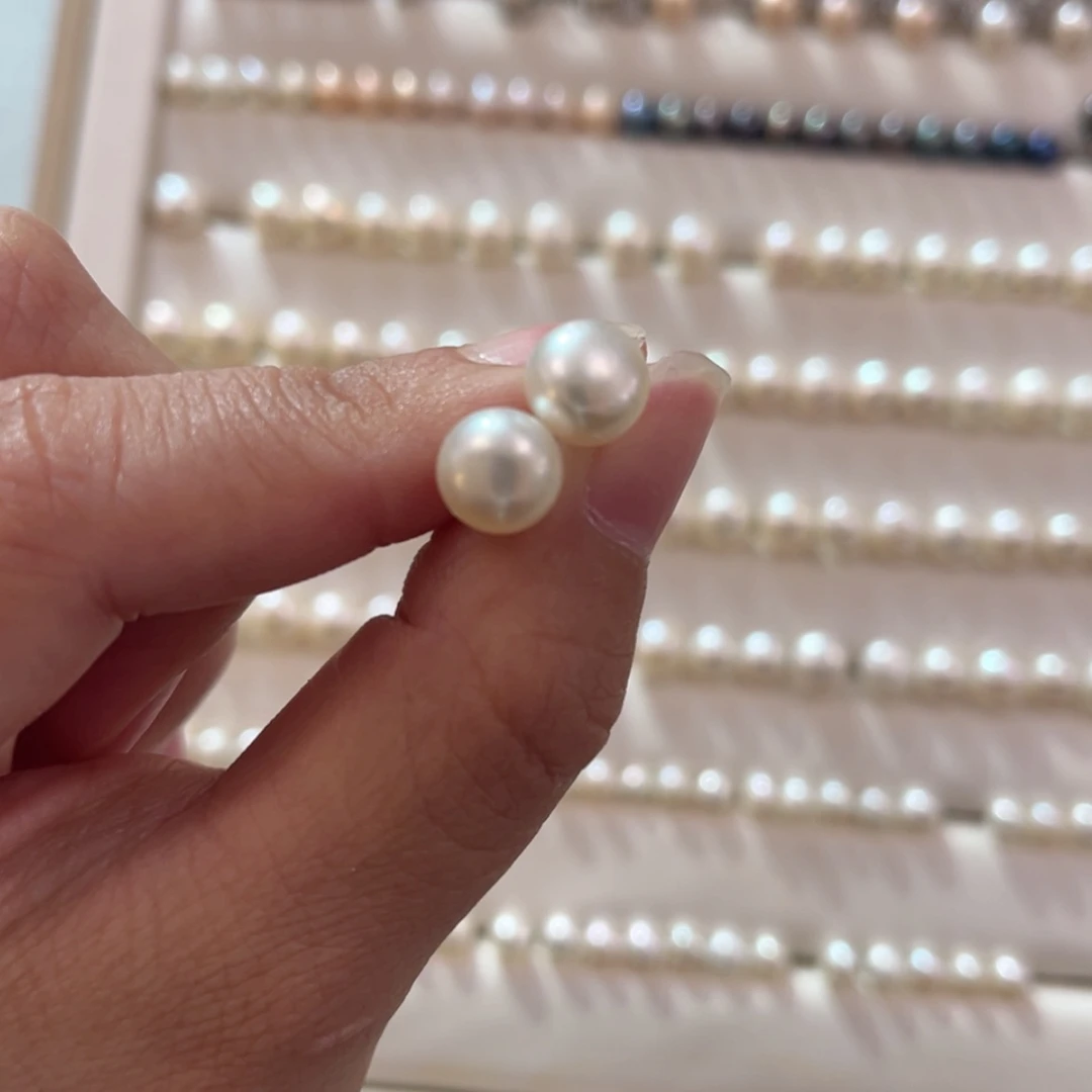 【闪购商品】淡水珍珠耳饰银S925镶嵌淡水耳钉8.2mm