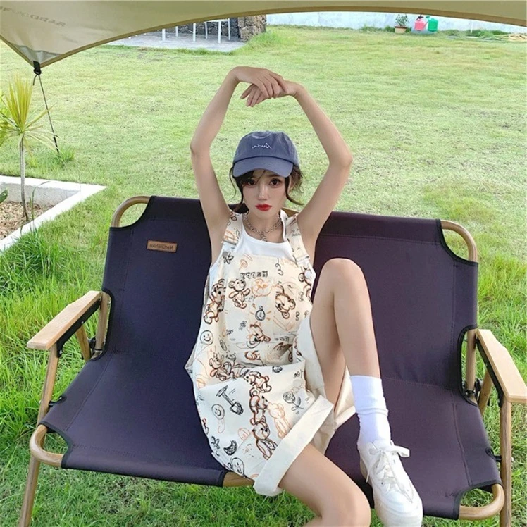 夏季孕妇短裤背带甜美清新薄款透气休闲裤印花显瘦流浪丹宁风