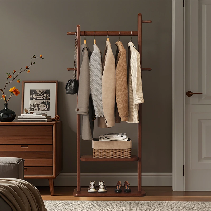 实木挂衣架家用卧室落地放衣服架子多功能挂包置物加粗加厚衣帽架