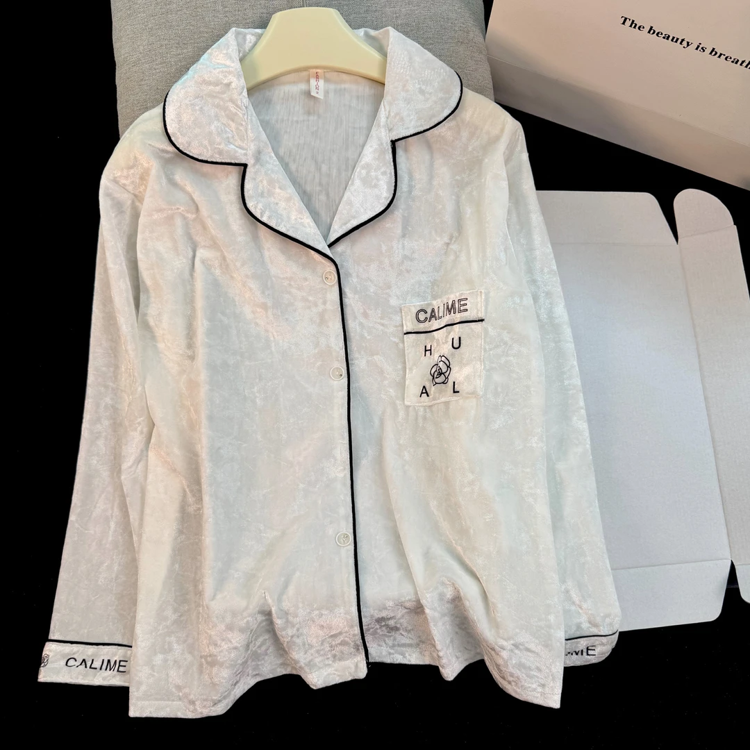 小香风山茶花睡衣女秋冬季长袖金丝绒轻奢高级感可外穿家居服套装