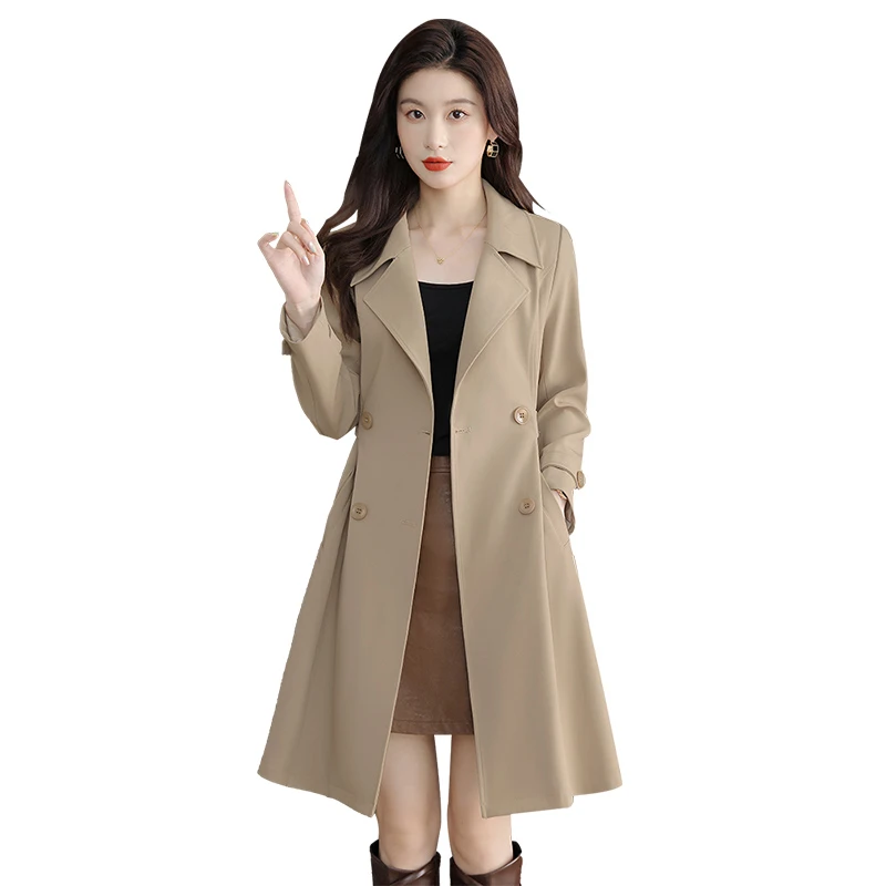 丝柏舍2025秋新款女装宽松简约中长款双排扣显瘦风衣S43R6661F