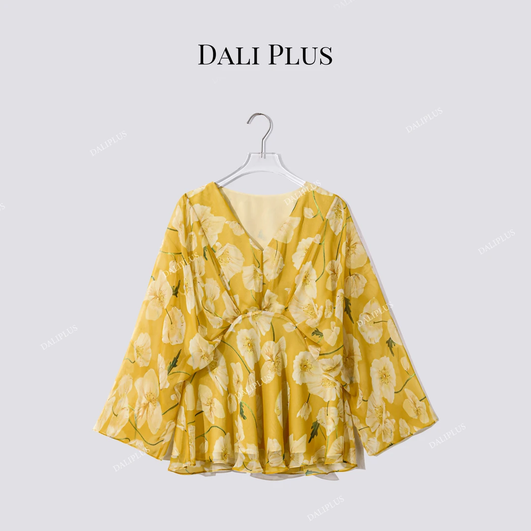 DALI PLUS度假松弛慵懒气质V领花卉明媚休闲显瘦衬衫-D5ST5005