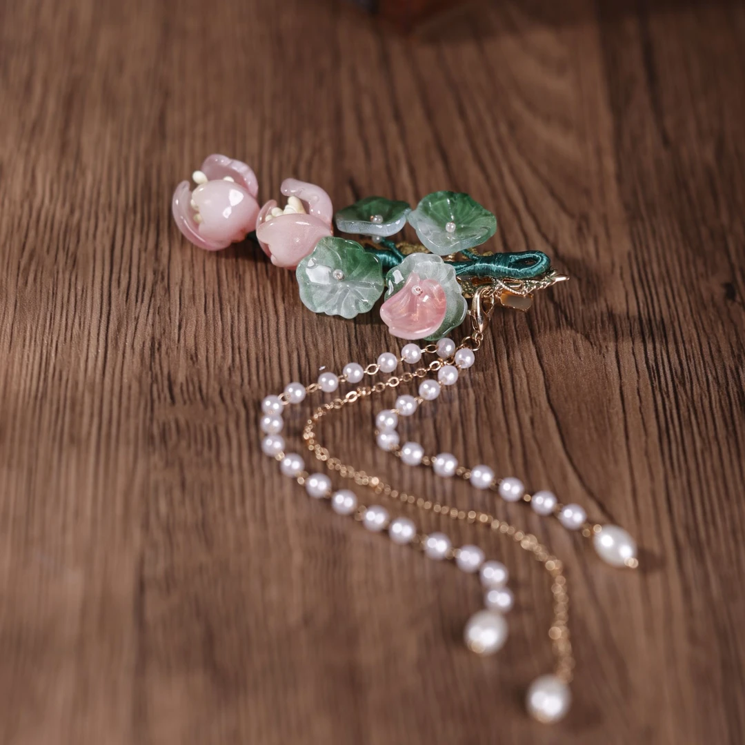 女森系边夹新中式荷花发夹配饰仙气单夹百搭