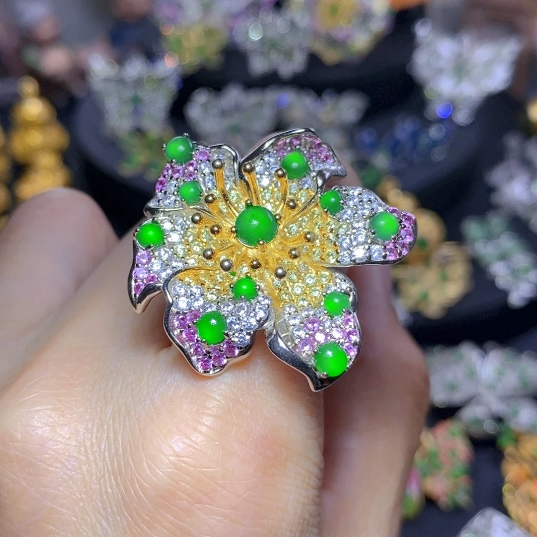 翡翠银S925镶嵌套链天然资源