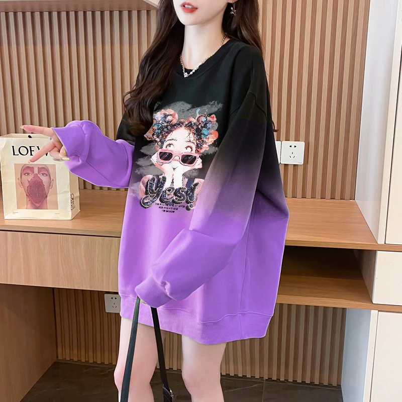 圆领女薄款印花韩版新款拼接女士卫衣春秋韩版长袖百搭ins