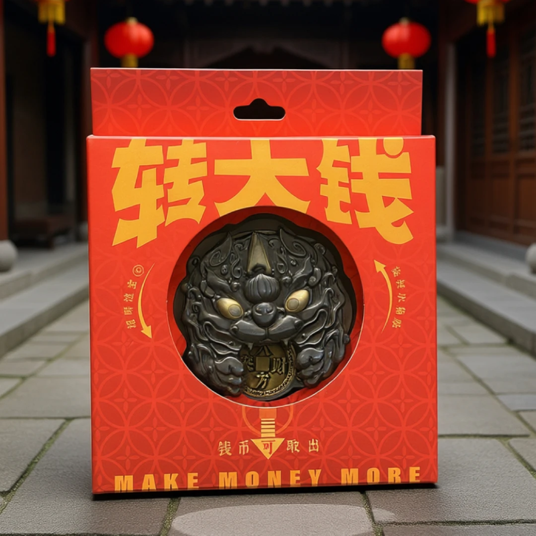 转大钱貔貅熊猫纳财旋转合金机关招财文创冰箱贴