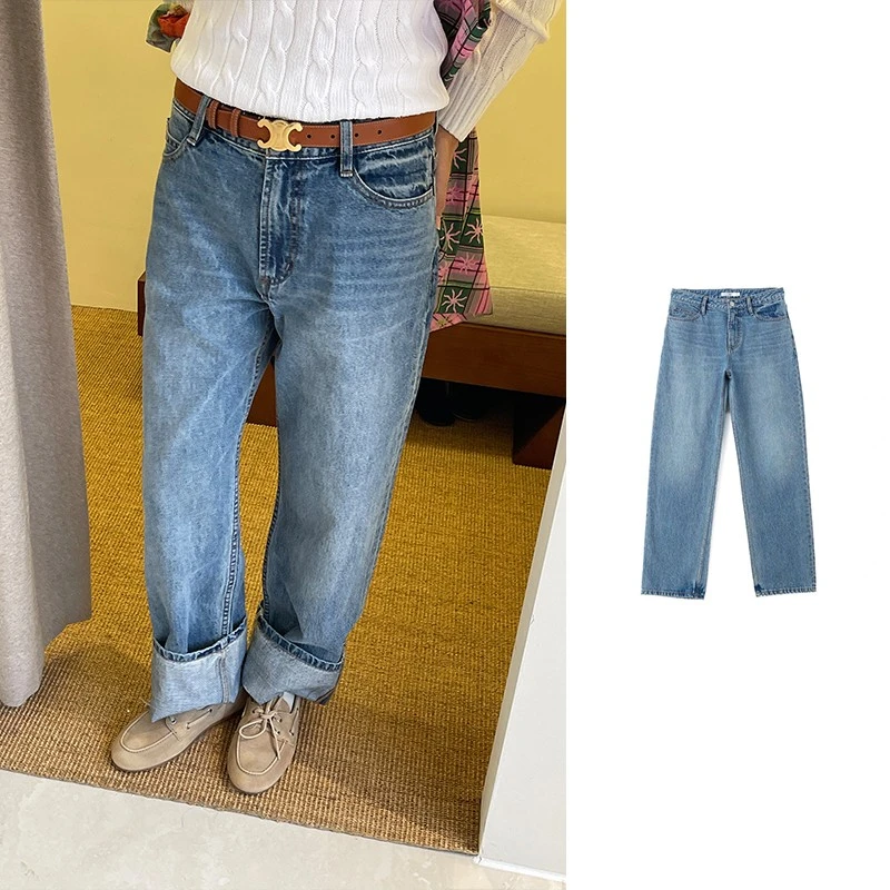 对倒DUIDAO 25秋冬新款蓝色水洗直筒牛仔裤 25AWPT14BL01