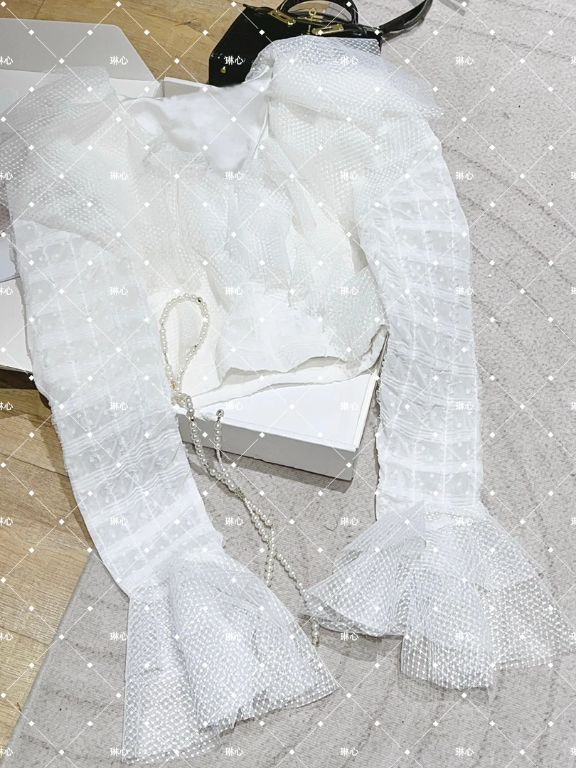 丨春季新款气质时尚小众蕾丝设计感披肩白色衬衫 1511