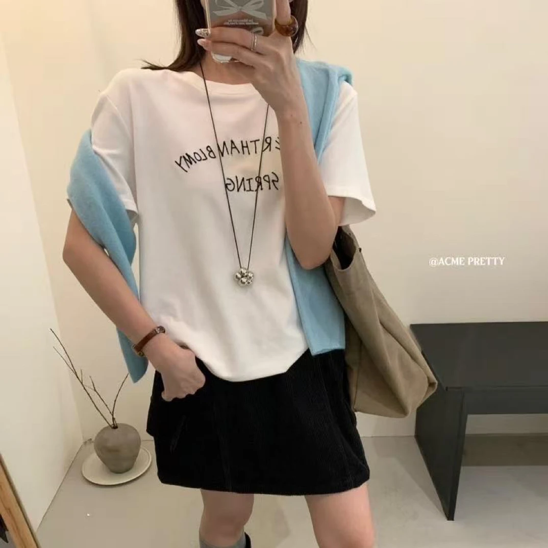 C/F1009 韩系百搭字母刺绣短袖T恤 9-22
