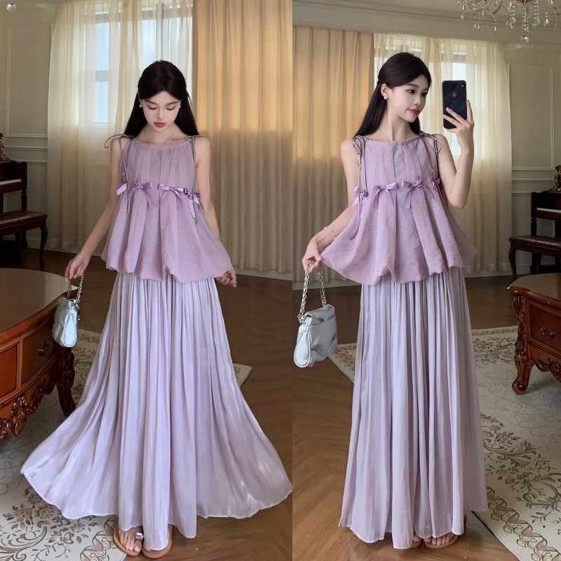 孕妇套装夏日绝美俏皮小套装巨好看显瘦气质吊带上衣半身裙两件套