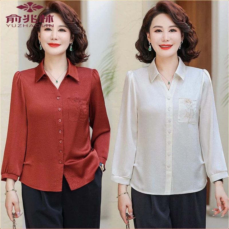 俞兆林妈妈春装衬衫喜婆婆新款新款中老年女装春秋季洋气薄款减龄