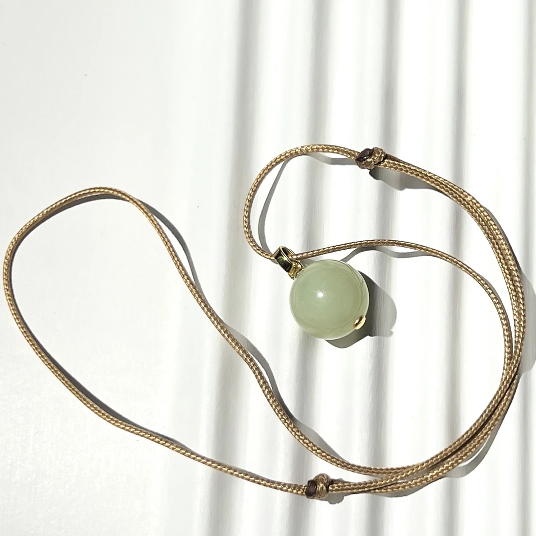 【V姐珠宝】GN10183 和田玉黄白老玉单珠 18mm S925银镶嵌