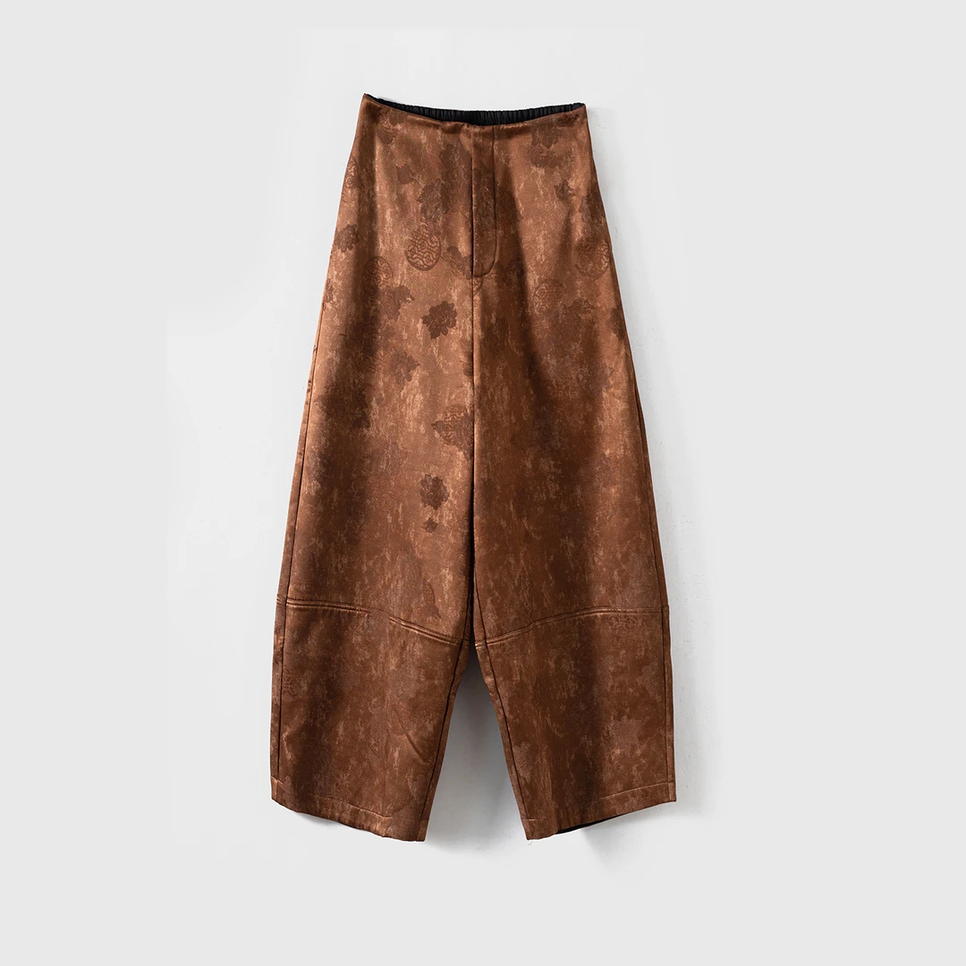 SILVIYE丝毛香云纱阔腿裤女桑蚕丝羊毛提花休闲裤宽松气质CK52178