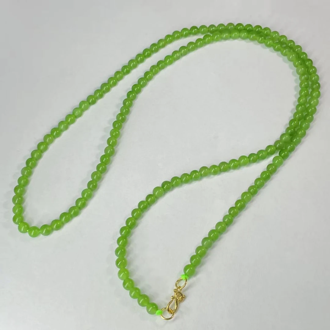 老坑碧玉苹果绿无黑点天然和田玉4M圆珠项链多用珠链女款万能链60