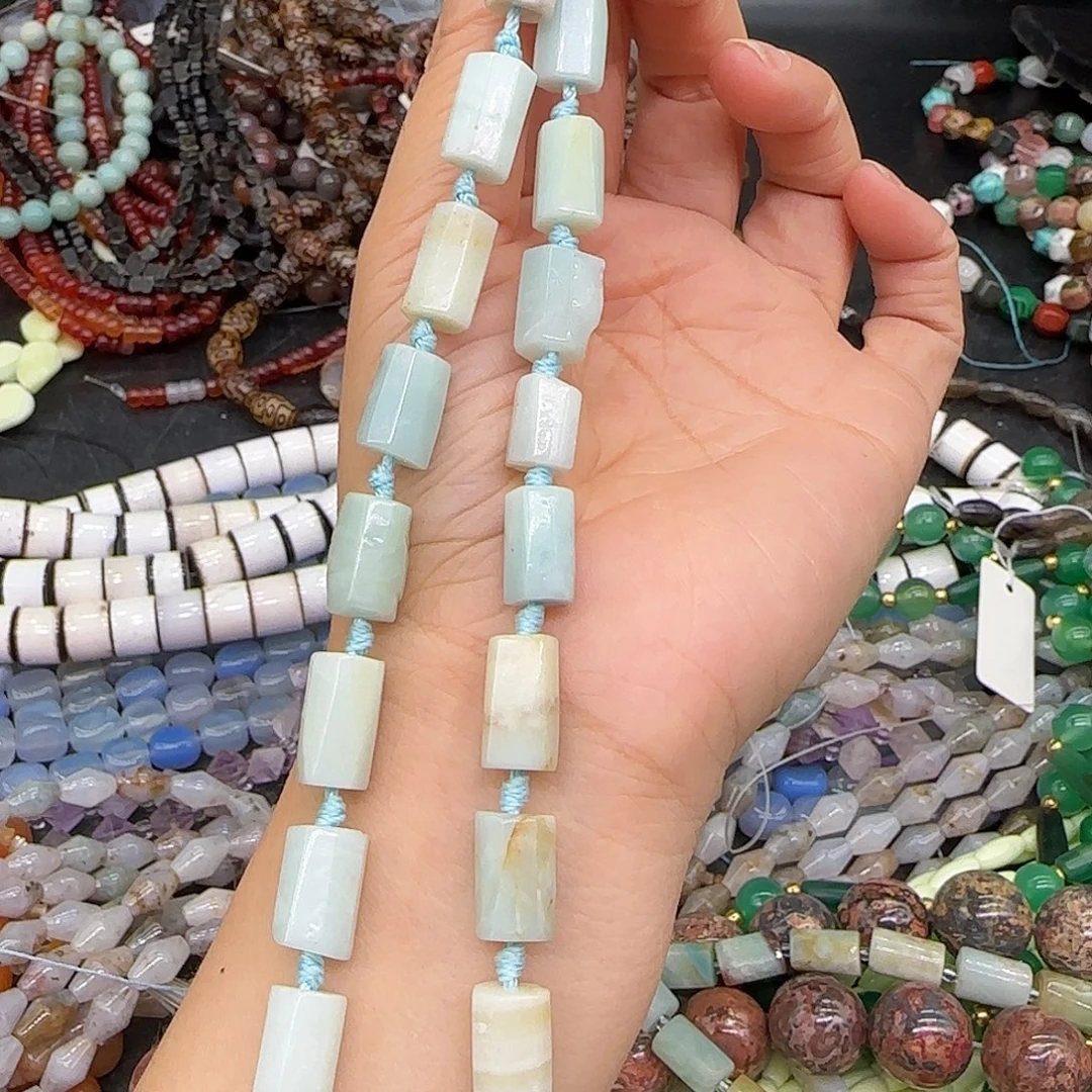 玛瑙/玉髓合金珠宝半成品亚马逊天河石桶珠7mm一条