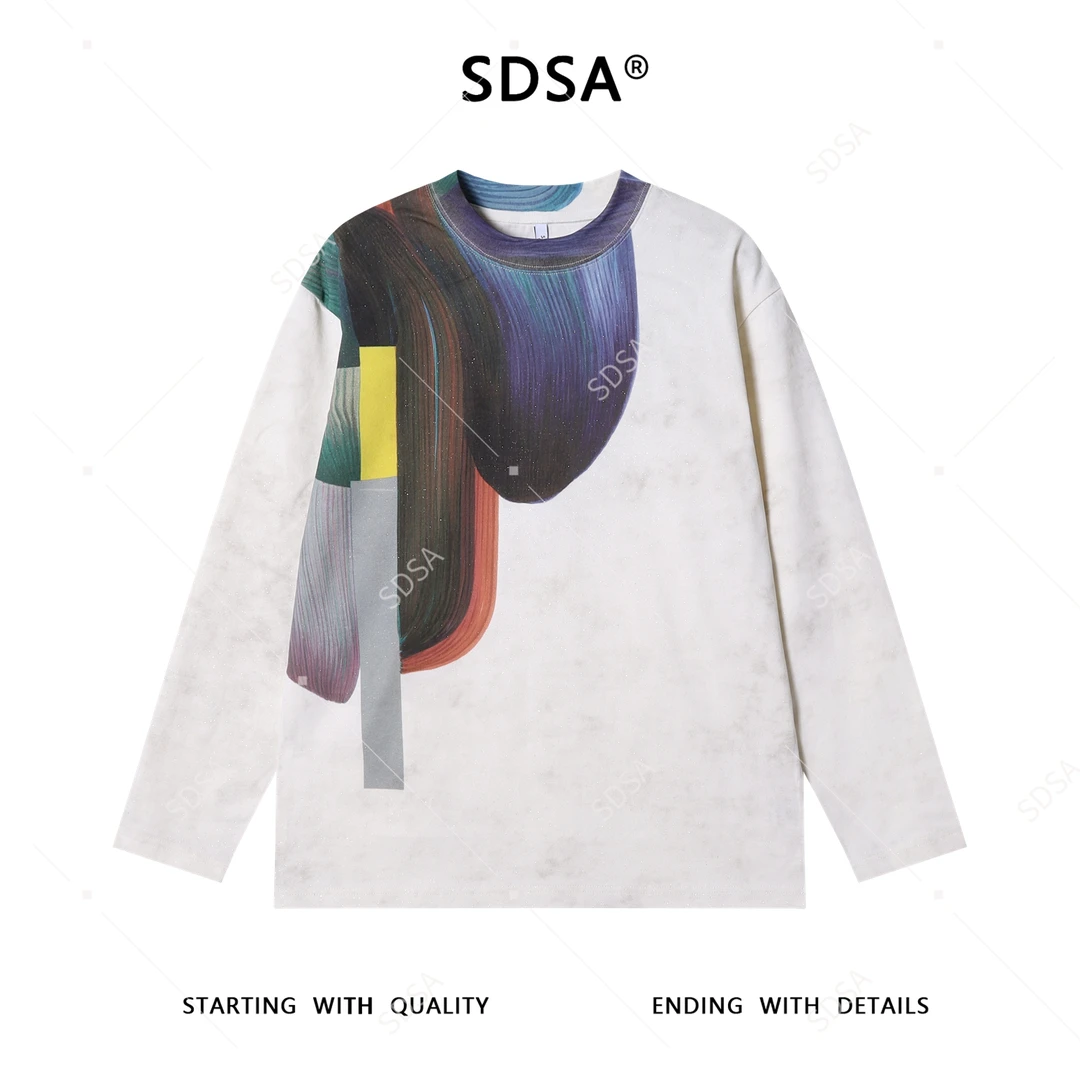 SDSA男士秋冬新款痞帅男装满天星领口印花设计圆领长袖T恤时尚潮