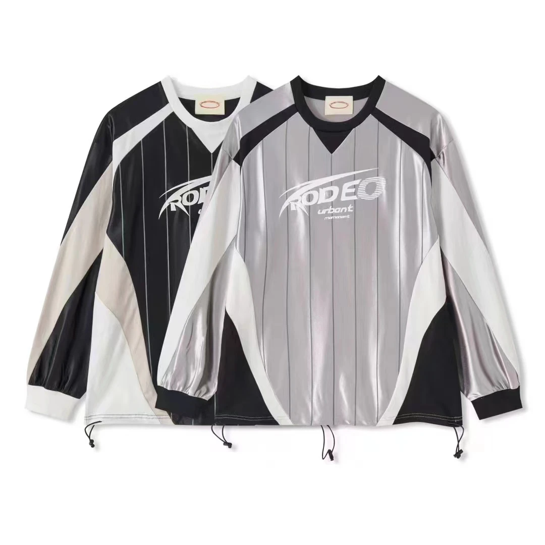 美式复古球衣解构液态撞色字母长袖T恤