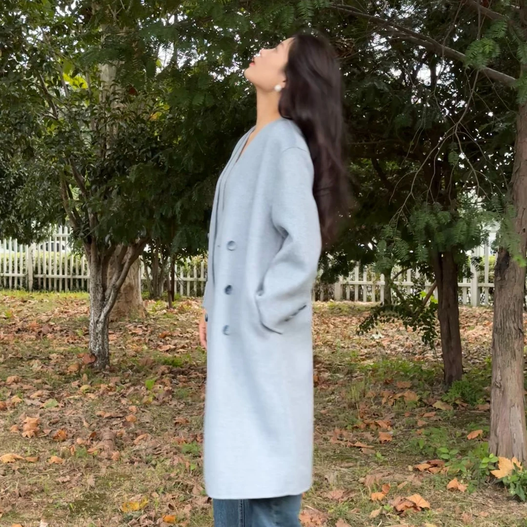 100%澳洲羊毛马甲款秋冬时尚气质中长款设计师款羊毛大衣女