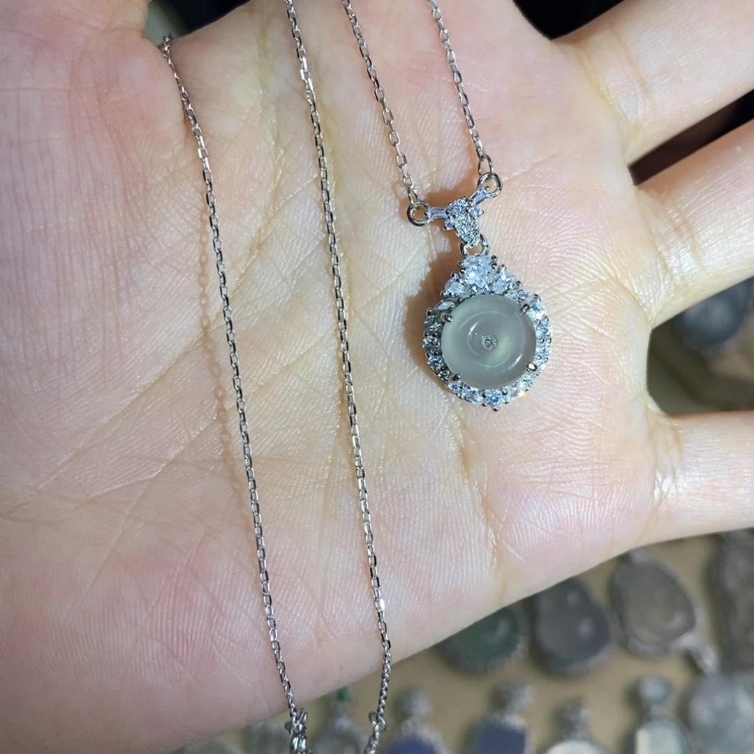 翡翠银S925镶嵌颈饰A货翡翠