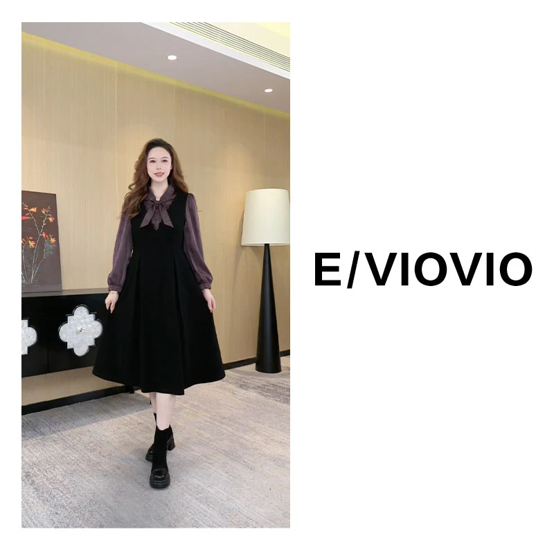 胖大今定制女装冬季新款时尚气质拼接显瘦连衣裙中长款ZB6484