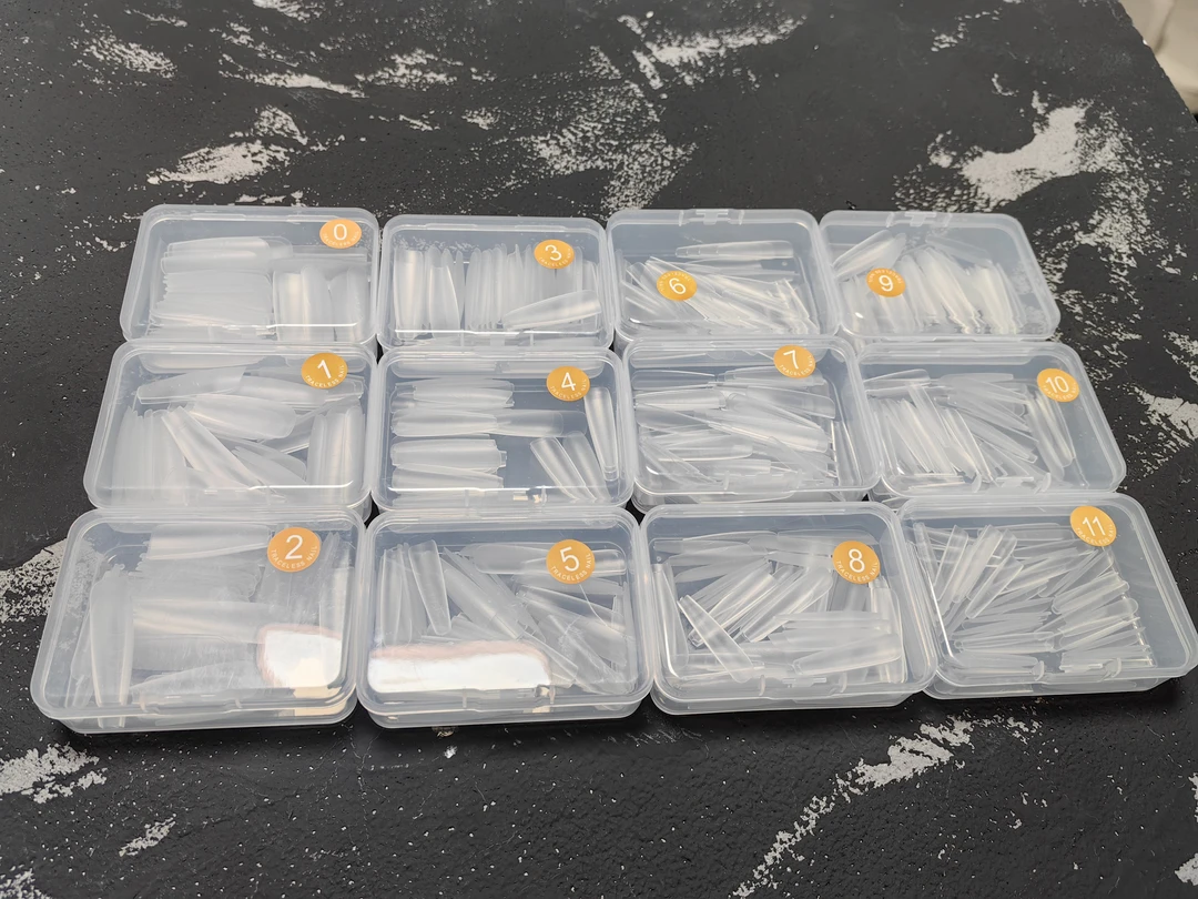 辅助线磨砂高位半贴梯形甲片补充装通用白色套盒工具盒美甲透明