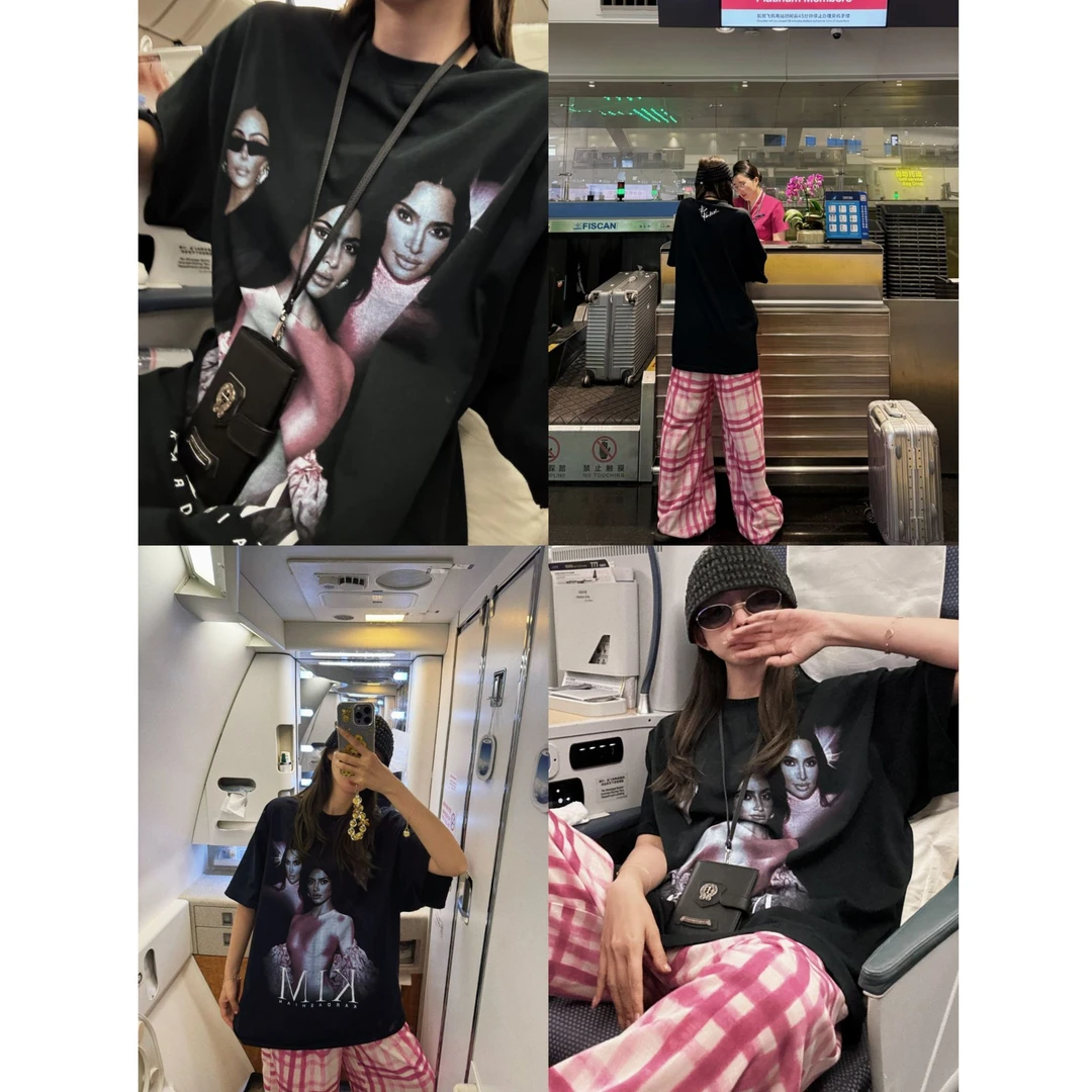 婉君【卡戴珊印花T】美式潮流时尚印花百搭insT恤上衣LWJ25B2T1825