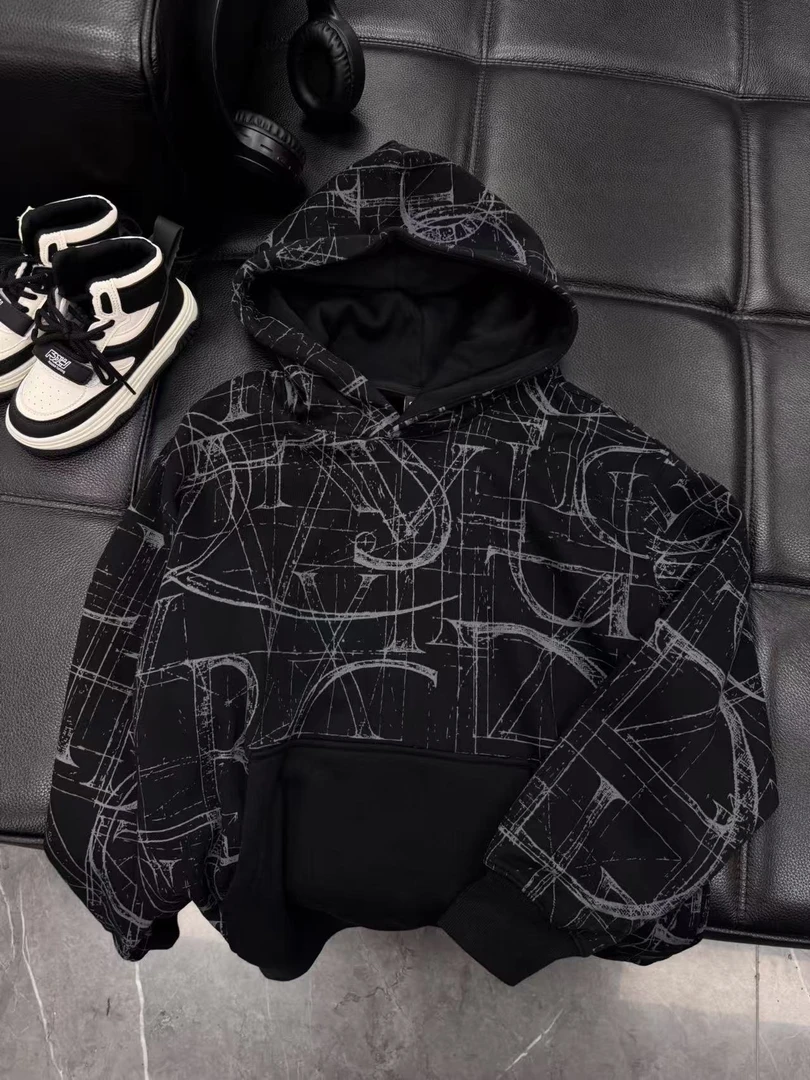 吾2025【Y】11月7日 加绒儿童潮酷黑色轻潮套头卫衣3756-