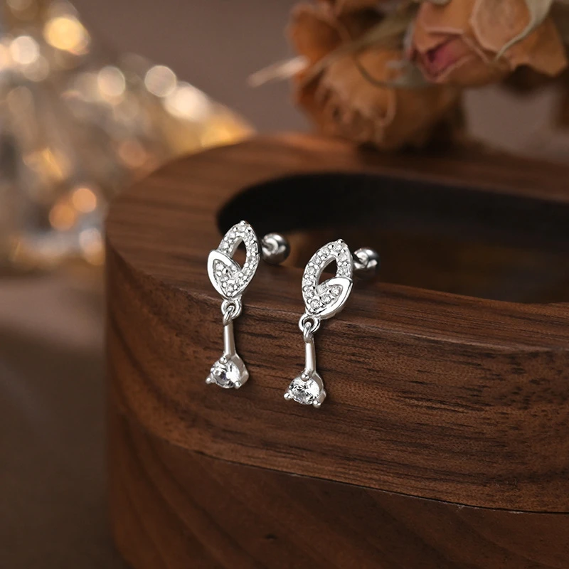 足银耳饰 韩版小清新甜美流苏灵动水滴耳坠养耳洞螺丝叶子耳钉女