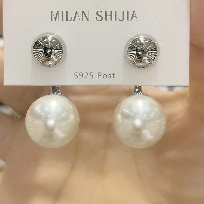 铜合金耳饰 百搭气质素款耳环女轻奢韩版前后珠珠耳钉耳饰