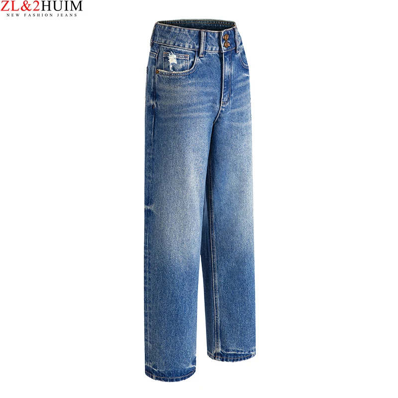 窄版直筒牛仔裤女高腰宽松破洞复古港风2025早春新款大牌时尚显瘦