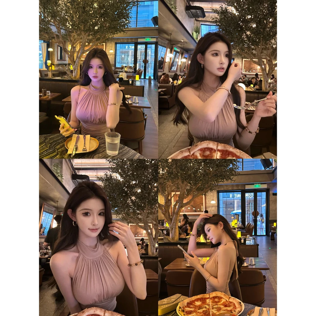 Crainfull【南法风情】纯欲挂脖多穿法露背带胸垫飘带背心上衣