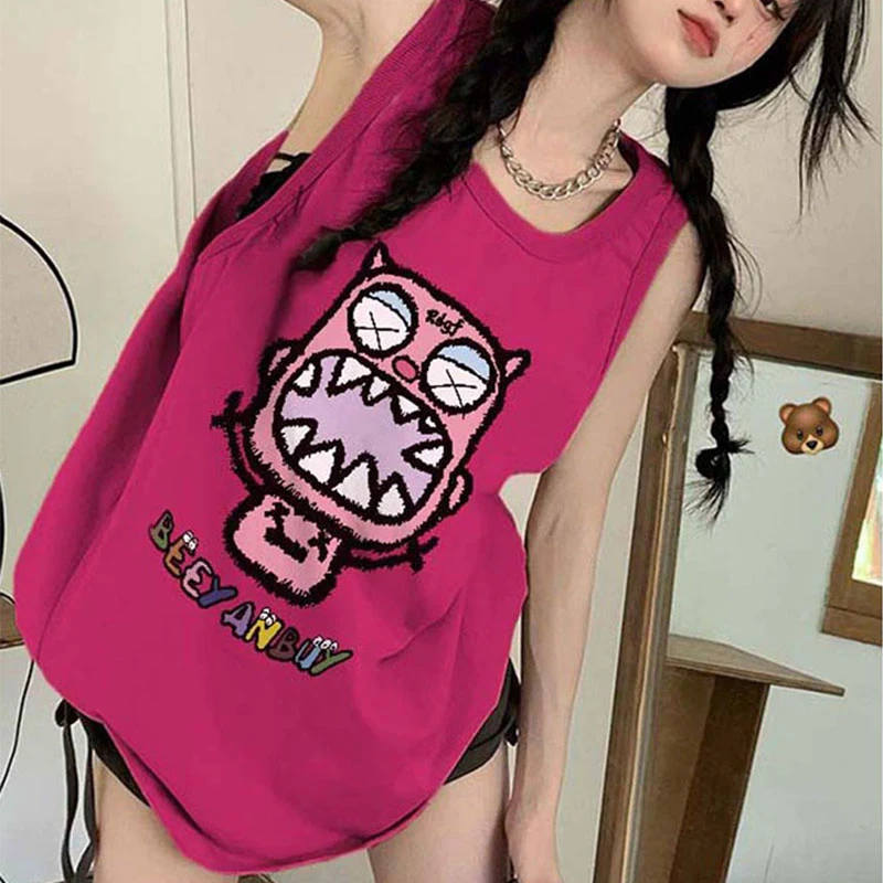 慵懒松弛感纯棉吊带背心女学生外穿宽松百搭无袖t恤篮球服上衣夏