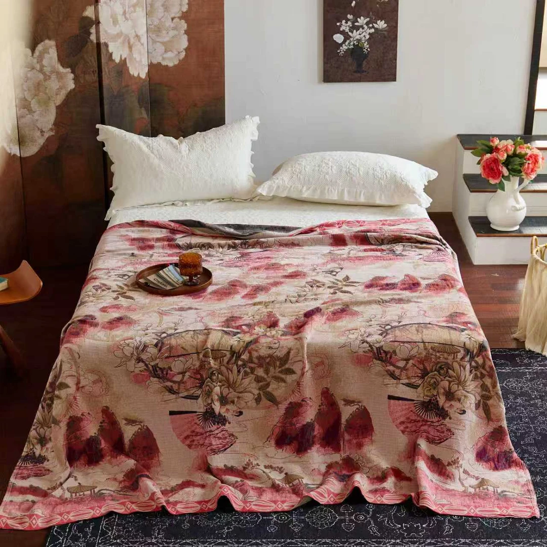 游园词-红色顶奢纱布床盖200*230cm