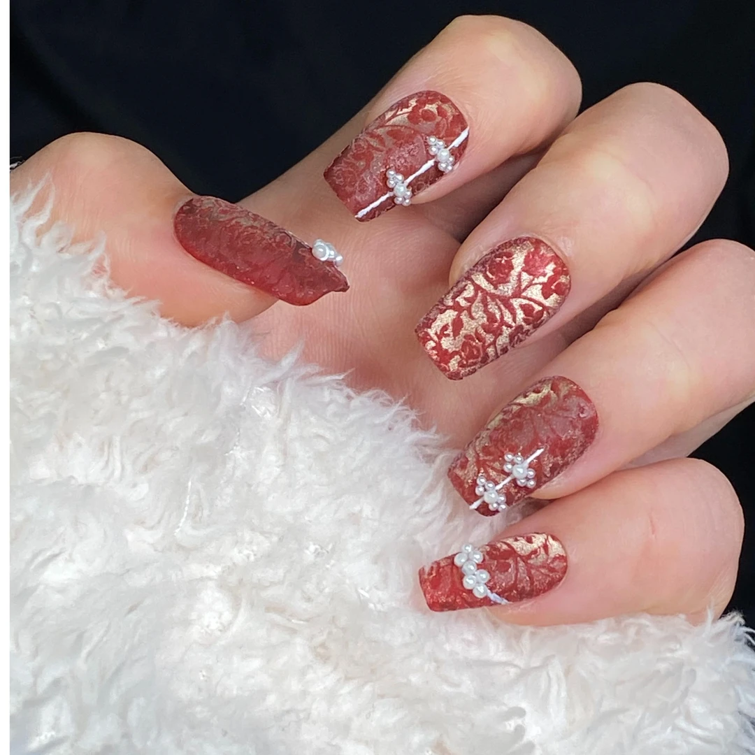 【原创·金红棠】红丝绒国风美甲旗袍美甲新中式国风美甲猫眼美甲