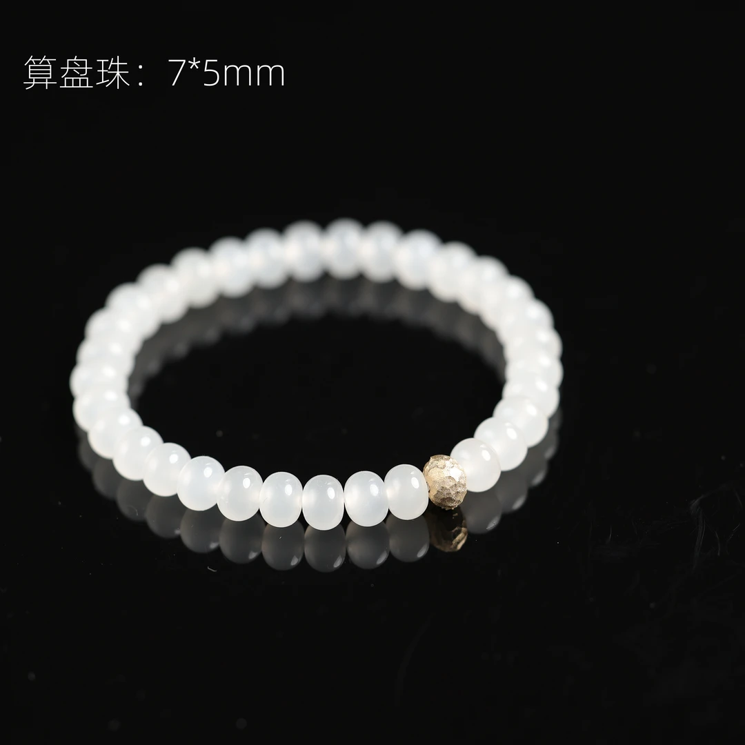 本真 | 星晚 | 严选精品和田玉青海全冰猫白玉算盘珠手串