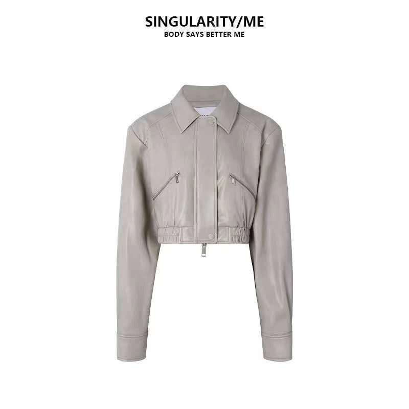 Singularity Me 9A 8311 百搭秋冬廓形气场短款翻领夹克皮衣外套