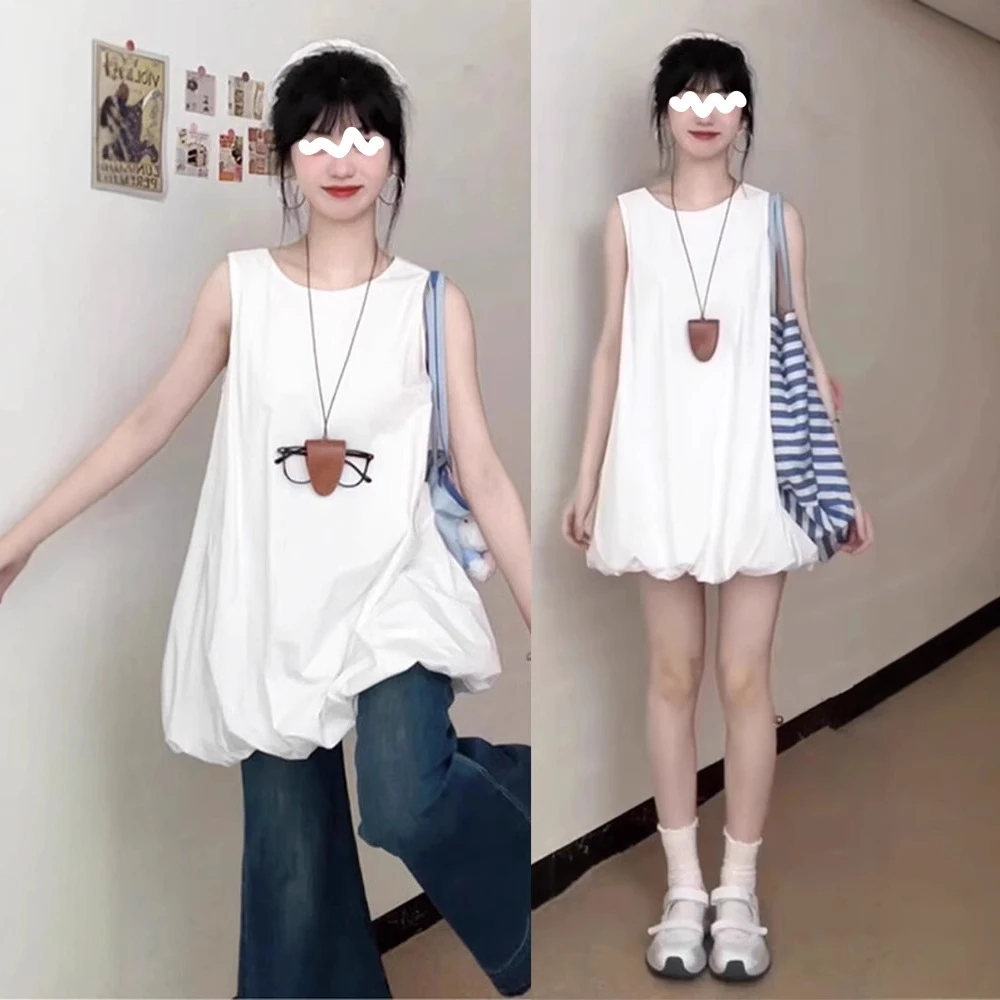 法式无袖白色吊带连衣裙子女小个子背心花苞蓬蓬短裙2025夏季新款