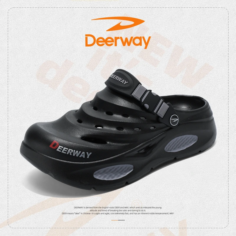 Deerway/德尔惠夏季踩屎感鞋男士百搭两用新款防滑包头厚底洞洞鞋