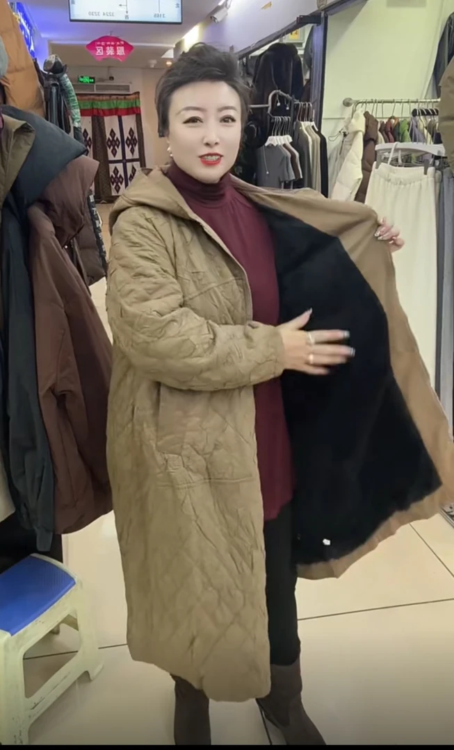 连帽长款长袖棉衣棉服中长款秋冬外套韩版时尚百搭女士大衣